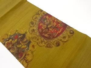 連珠文に草花・動物模様開き名古屋帯（額縁仕立て）